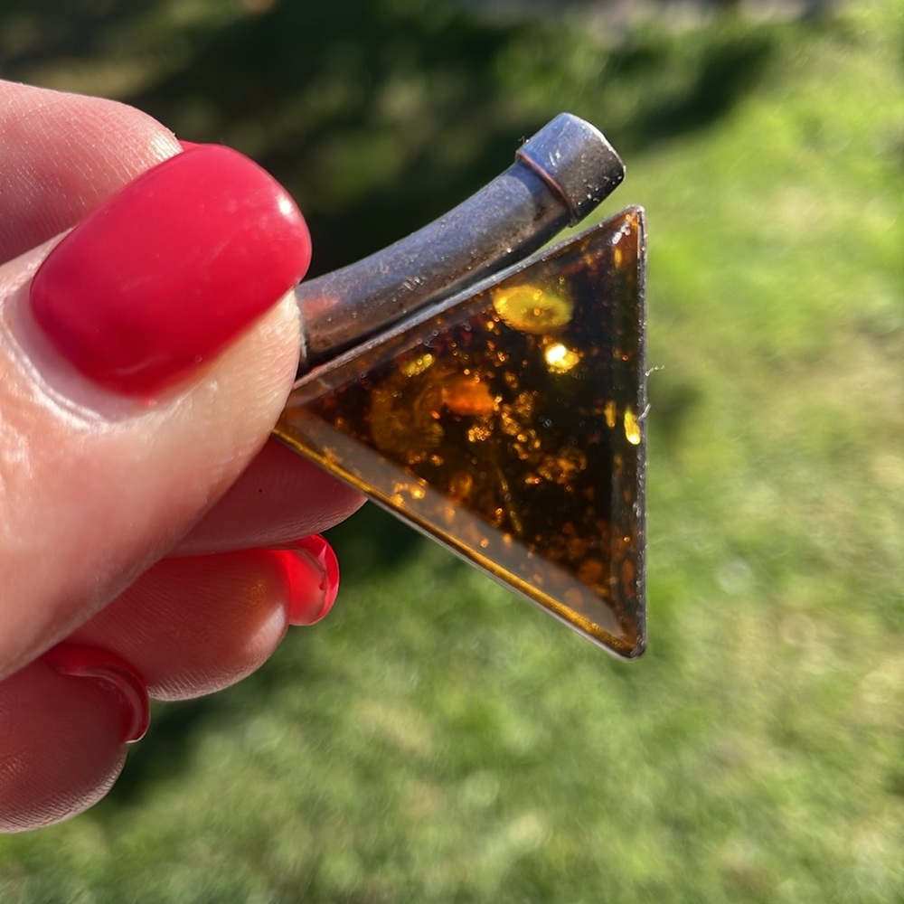Silver and Amber Triangle Pendant